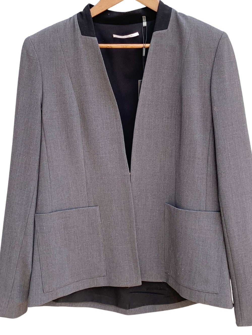 T Tahari ASL Women's Charcoal Open Front Career Blazer Jacket Size 10 NWT